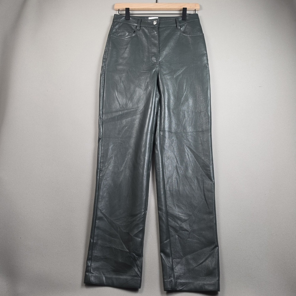 Aritzia Wilfred Melina Pants Womens 4 Green Vegan Leather High Rise Straight Leg